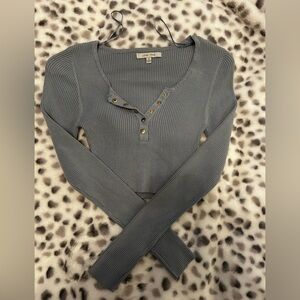 Love Tree Charcoal Long Sleeve Ribbed Top